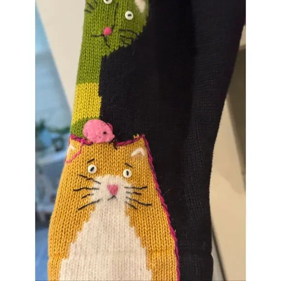 Vintage Susan Bristol Knit Cat Pattern Button Front Cardigan Black Multi XL - Picture 8 of 11